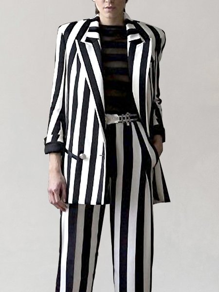 

Long sleeve Striped Regular Fit Blazer, Black-white, Blazers