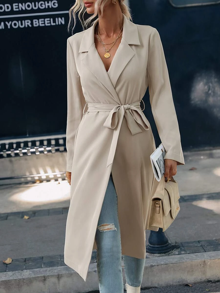 

Casual Loose Cross Neck Trench Coat, Apricot, Outerwear
