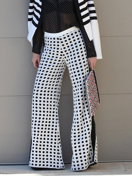 

Polka Dots Regular Fit Fashion Wide leg Pants, White, Pants