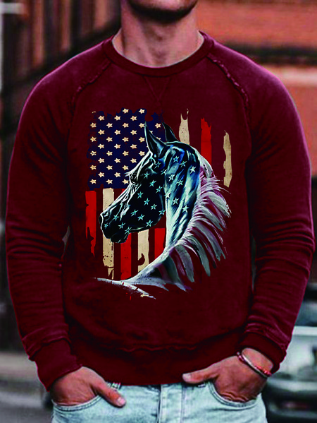

Men American Flag Horse Simple Cotton-Blend Sweatshirt, Red, Hoodies&Sweatshirts