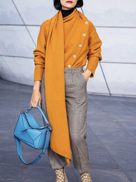 

Long sleeve Loose Plain Long sleeve Sweater, Yellow, Pullovers