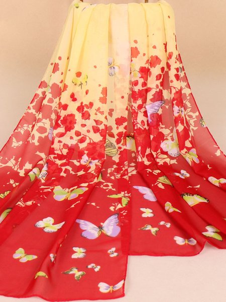 

Bohemian Gradient Butterfly Pattern Silk Scarf Beach Scarf Everyday Matches, Red, Scarves