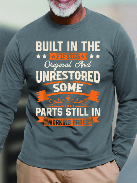 

Men's Printed Crew Neck Top With Fifties, Gray, Long Sleeves