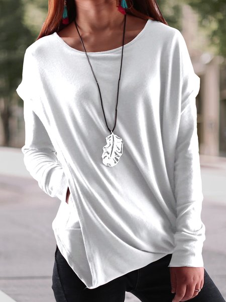 

Regular Fit Crew Neck Plain Tops, White, T-Shirts