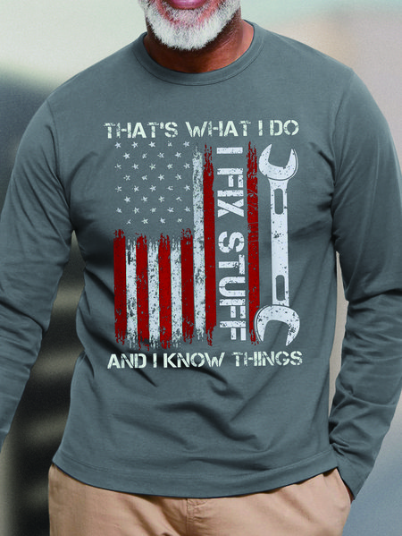 

Men I Fix Stuff I Know Things Casual Crew Neck Top, Gray, Long Sleeves