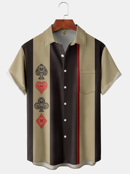 

Men's Creative Playing Card Pattern Print Casual Breathable Hawaiian Short Sleeve Shirt, Black, Short Sleeve Shirts