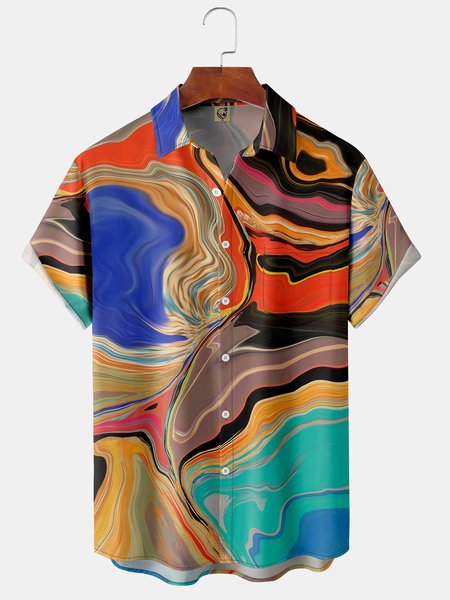 

Mens Ombre Print Front Buttons Soft Breathable Chest Pocket Casual Hawaiian Shirt, Yellow, Short Sleeve Shirts