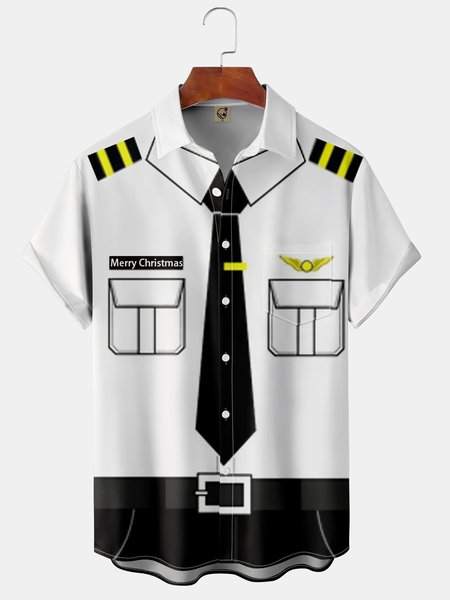 

Men's Christmas Print Fashion Hawaiian Lapel Short Sleeve Shirt, White, Short Sleeve Shirts