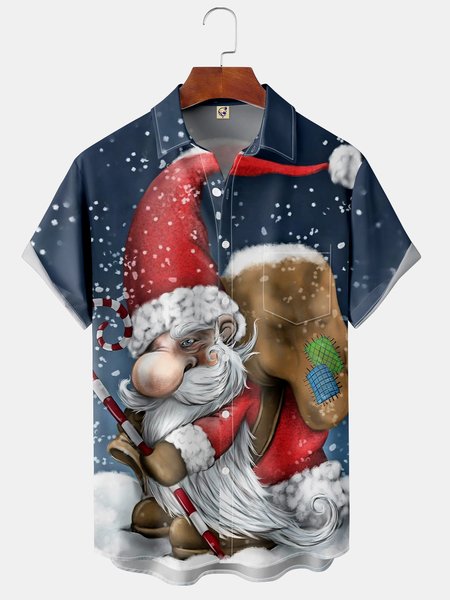 

Men's Christmas Print Fashion Hawaiian Lapel Short Sleeve Shirt, Blue, Short Sleeve Shirts