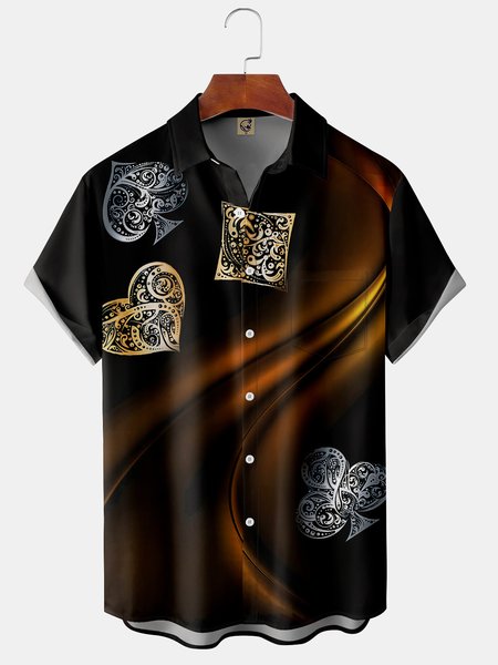 

Men's Art Geometric Print Fashion Hawaiian Lapel Short Sleeve Shirt, Black, Short Sleeve Shirts
