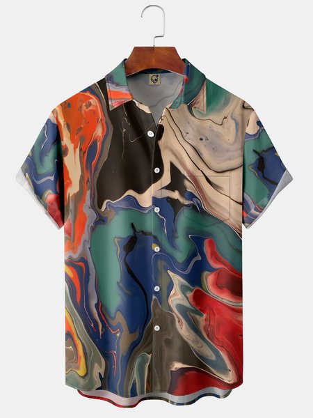 

Mens Abstract Print Front Buttons Soft Breathable Chest Pocket Casual Hawaiian Shirt, Green, Short Sleeve Shirts