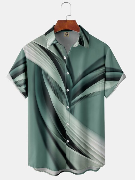 

Men's Art Geometric Print Fashion Hawaiian Lapel Short Sleeve Shirt, Green, Short Sleeve Shirts