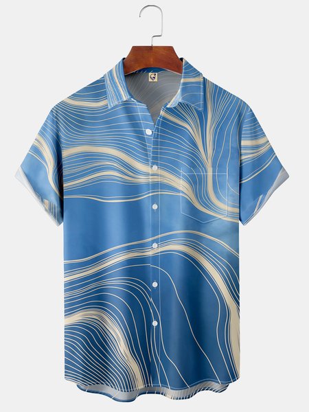 

Men's Lineart Print Casual Breathable Hawaiian Short Sleeve Shirt, Blue, Short Sleeve Shirts