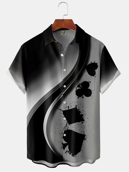 

Men's Art Geometric Print Fashion Hawaiian Lapel Short Sleeve Shirt, Black, Short Sleeve Shirts
