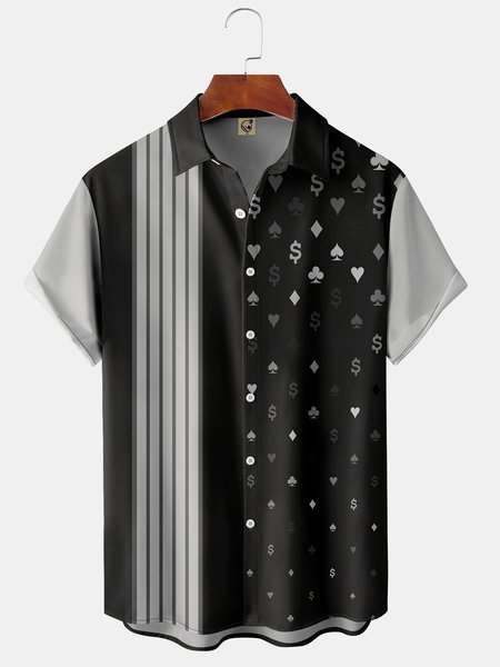 

Men's Creative Playing Card Pattern Print Casual Breathable Hawaiian Short Sleeve Shirt, Black, Short Sleeve Shirts
