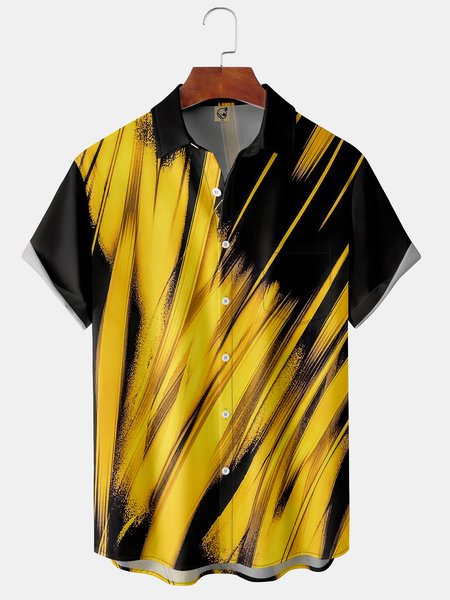 

Mens Abstract Print Front Buttons Soft Breathable Chest Pocket Casual Hawaiian Shirt, Black, Short Sleeve Shirts