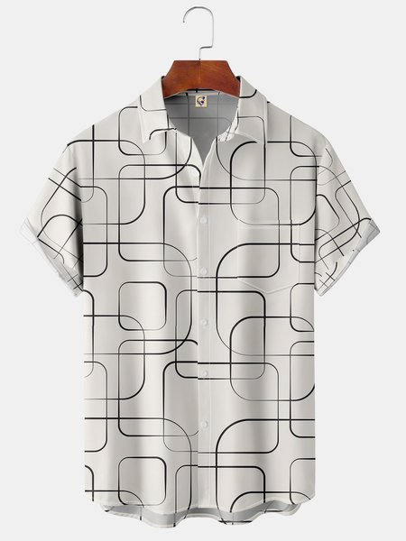 

Men's Art Geometric Print Casual Breathable Hawaiian Short Sleeve Shirt, Apricot, Short Sleeve Shirts
