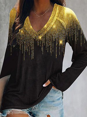 

Regular Fit Casual V Neck Ombre T-Shirt, Black, T-Shirts