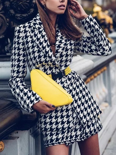 

Long sleeve Houndstooth Urban Shawl Collar Blazer, Black-white, Blazers