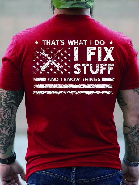 

Men I Fix Stuff I Know Things Text Letters T-Shirt, Red, T-shirts