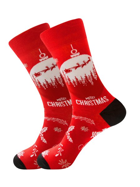 

Christmas Cotton Jacquard Santa, Elk, Snowflake Pattern Socks, Festive Matching Red Socks, Reddish black, Socks