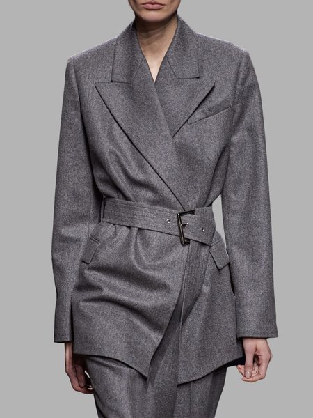 

Daily Long sleeve Plain Lapel Collar Urban Overcoat, Gray, Coats