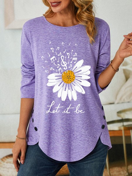 

Let It Be Daisy Flower Women Cotton-Blend Christmas Top, Lavender, Long sleeves