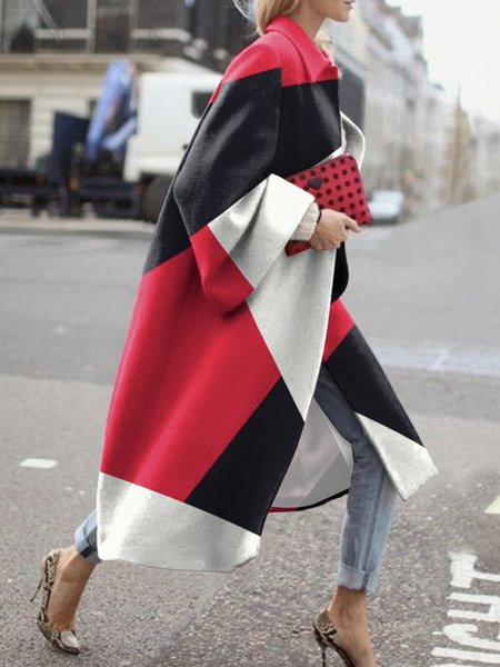 

Long sleeve Geometric Loose Urban Overcoat, As picture, Coats