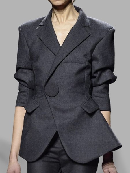 

Daily Long sleeve Plain Urban Lapel Collar Blazer, Black, Blazers