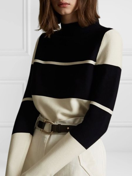 

Half Turtleneck Regular Fit Long sleeve Sweater, Black-white, Pullovers