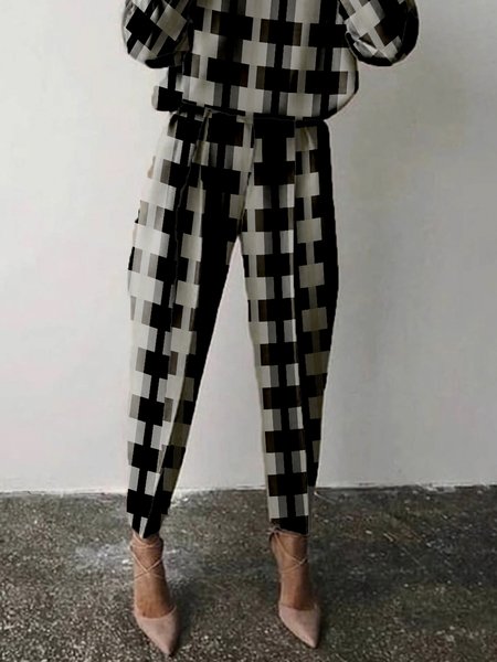 

Casual Plaid Regular Fit Fashion Pants, Black-grey, Pants