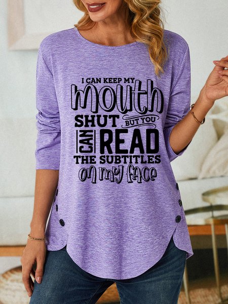 

Women Funny I Can Keep My Mouth Shut Sarcastic Sayings Women Simple Long Sleeve Top, Purple, Long sleeves