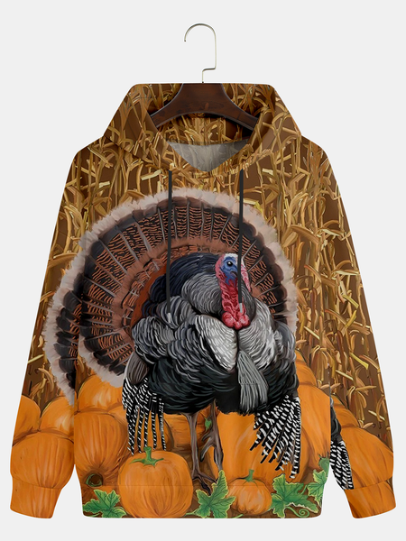 

Men's Thanksgiving Turkey Pumpkin Graphic Print Hoodie, Yellow, Hoodies&Sweatshirts