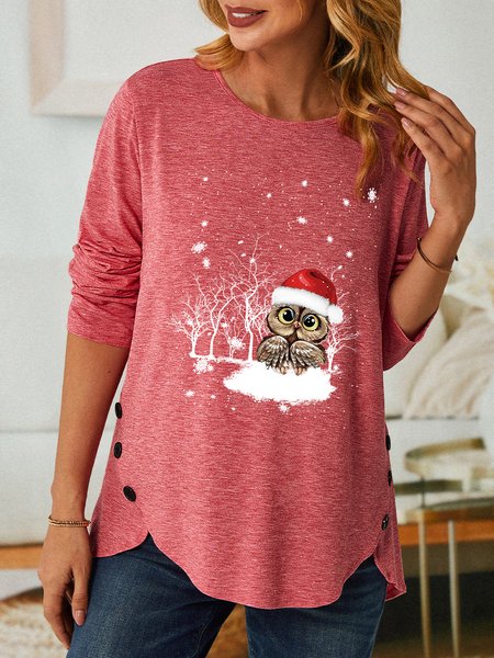

Cute Christmas Owl Simple Top, Peach, Long sleeves