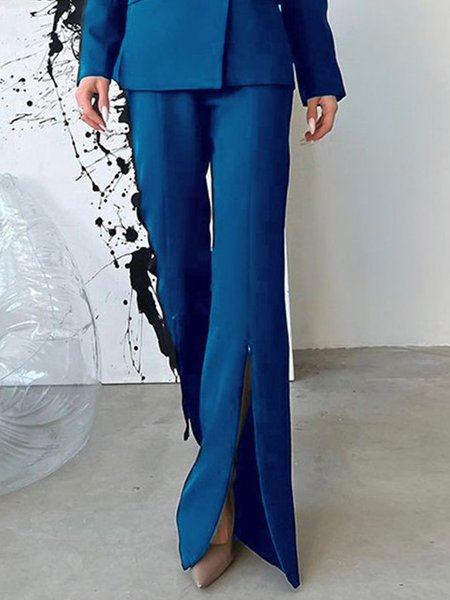 

Work Regular Fit Plain Fashion Split Pants, Royal blue, Pants