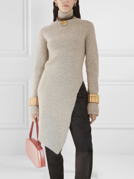 

Plain Turtleneck Long sleeve Regular Fit Sweater, Light camel, Sweaters