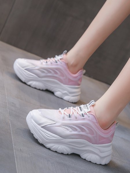 

Lightweight Breathable Gradient Soft Sole Lace Up Sneakers Platform Daddy Shoes, Pink, Sneakers