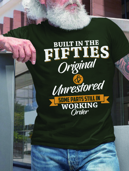

Men Casual Letters Cotton Crew Neck T-shirt With Fifties, Darkgreen, T-shirts