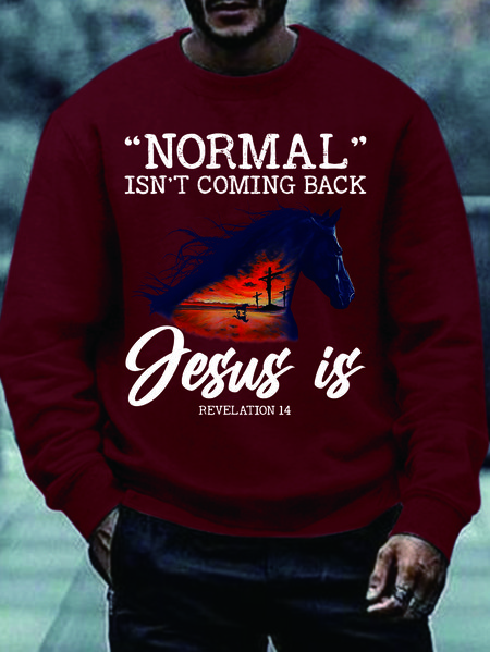 

Men Normal Isn't Coming Back Jesus Text Letters Sweatshirt, Red, Hoodies&Sweatshirts