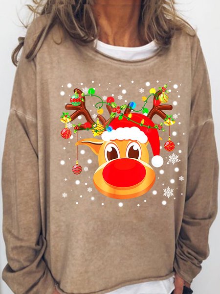 

Womens Cute Christmas Print Sweatshirts, Light brown, Hoodies&Sweatshirts