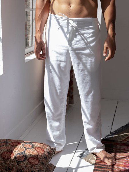 

Men's Cotton Linen Casual Trousers, White, Men's pants