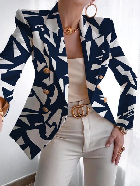 

Daily Long sleeve Lapel Collar Urban Regular Fit Blazer, Blue, Blazers