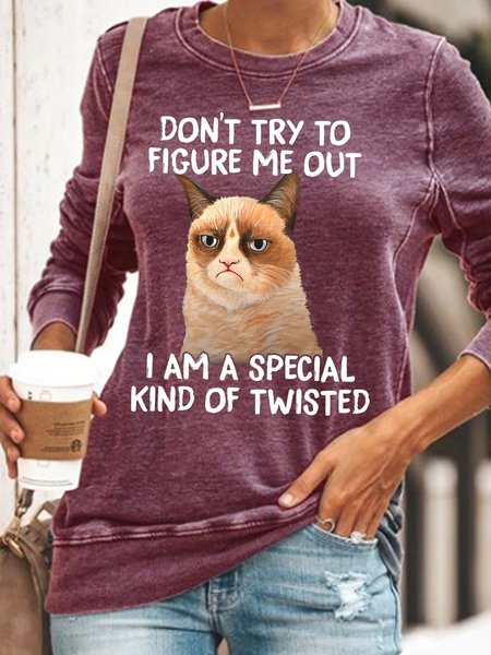 

Womens Don't Try To Figure Me Out Shirt Funny Grumpy Cat Casual Sweatshirt, Red, Hoodies&Sweatshirts