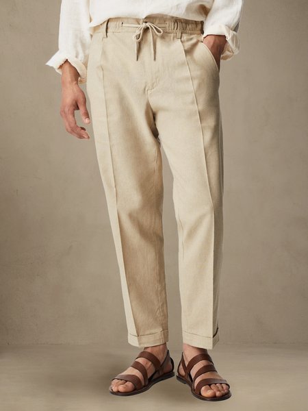

Men's Cotton Linen Casual Trousers, Khaki, Men's pants