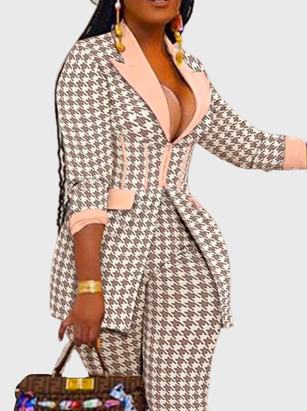 

Houndstooth Regular Fit Vintage Blazer, Pink, Outerwear