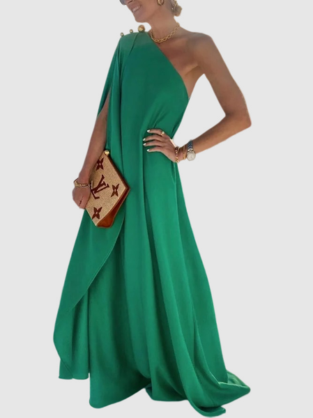 

Elegant Cold Shoulder Loose Plain Maxi Dress, Green, Dresses
