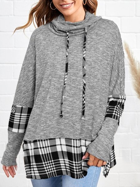 

Plaid Casual Color Block Loose Sweatshirts, Gray, Sweatshirts & Hoodies
