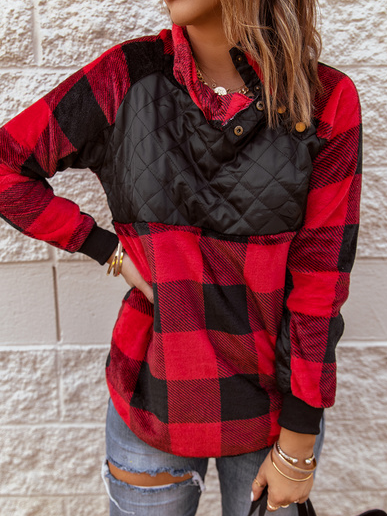 

Turtleneck Plaid Loose Sweatshirts, Red, Hoodies & Sweatshirts