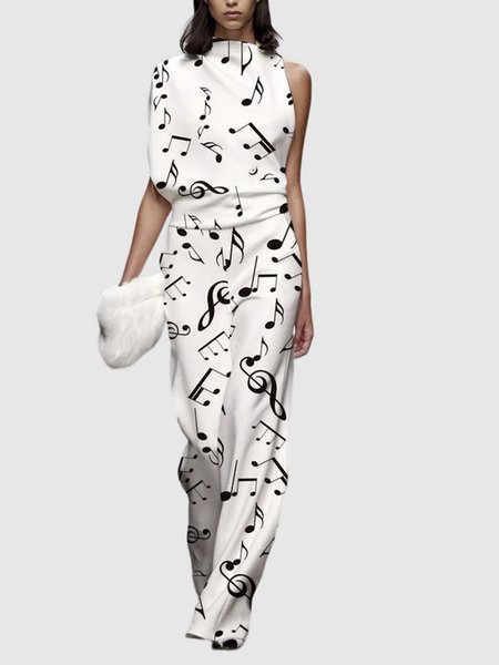 

Mid Waist Long Daily Painting Simple Fashion Pants, White, Pants
