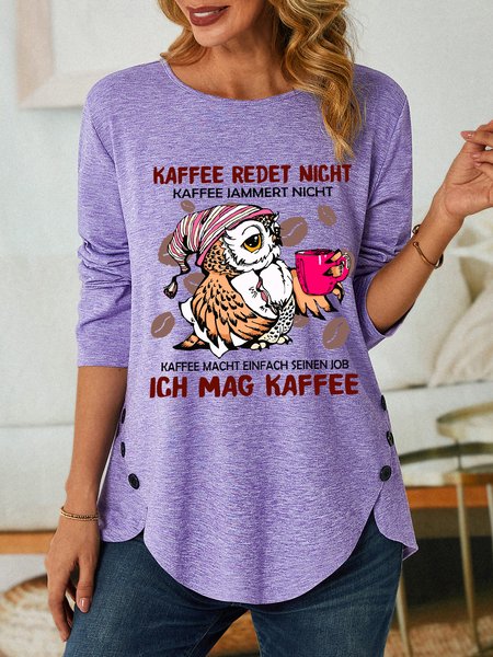 

Kaffee Redet Night Women Crew Neck Cotton-Blend Simple Top, Purple, Long sleeves